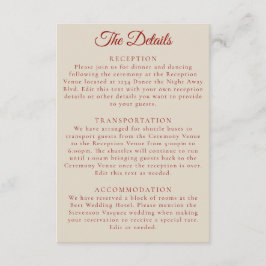 Tarjeta De Recepción Detalles de Boda Simples de Hueso Blanco con Rubí