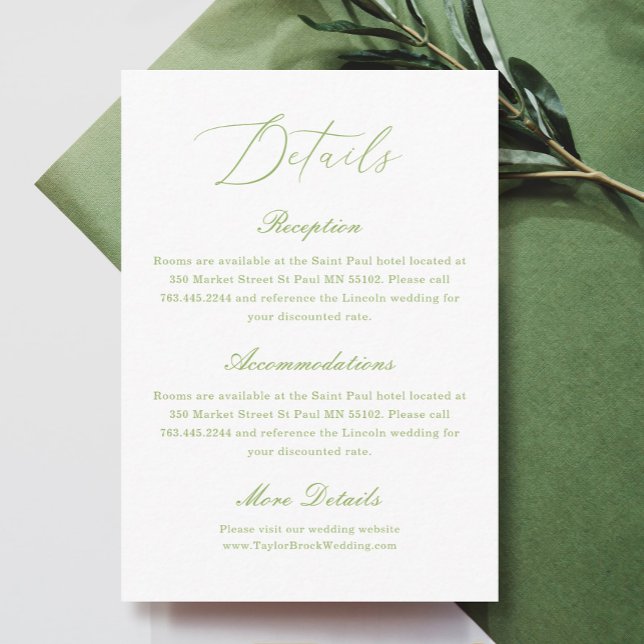 Tarjeta De Recepción Detalles de Boda Simples en Blanco y Verde (Subido por el creador)