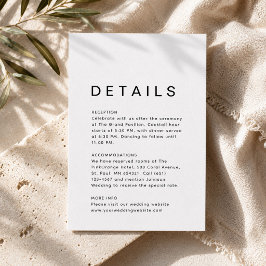 Tarjeta De Recepción Detalles de Boda Simples Limpios y Ultra Minimalis