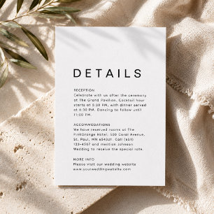 Tarjeta De Recepción Detalles de Boda Simples Limpios y Ultra Minimalis