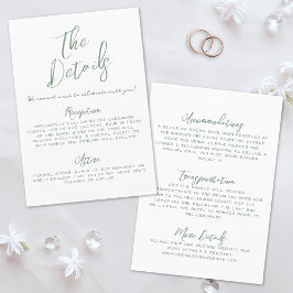 Tarjeta De Recepción Detalles de Boda Simples Manuscritos Verdes Capric