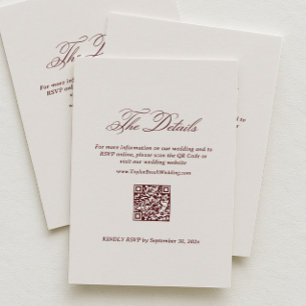 Tarjeta De Recepción Detalles de Boda Simples Marfil y Borgoña Código Q