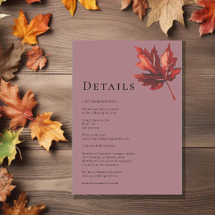 Tarjeta De Recepción Detalles de Boda Simples Mínimos de Hoja de Otoño