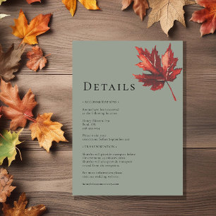 Tarjeta De Recepción Detalles de Boda Simples Mínimos de Otoño Verde Sa