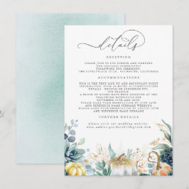 Tarjeta De Recepción Detalles de Boda Suculentas Calabazas Hojas Dorada