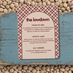 Tarjeta De Recepción Detalles de Boda The Lowdown a Cuadros Rojo Rústic