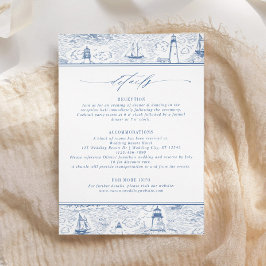 Tarjeta De Recepción Detalles de Boda Toile Costero Azul