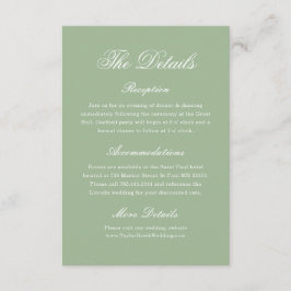 Tarjeta De Recepción Detalles de Boda Tradición Elegante Verde Salvia