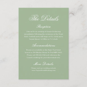 Tarjeta De Recepción Detalles de Boda Tradición Elegante Verde Salvia