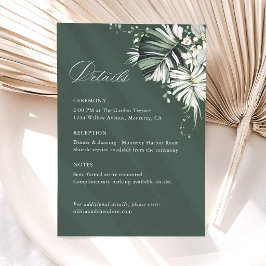 Tarjeta De Recepción Detalles de Boda Tropical Sage Green Monstera, Inf