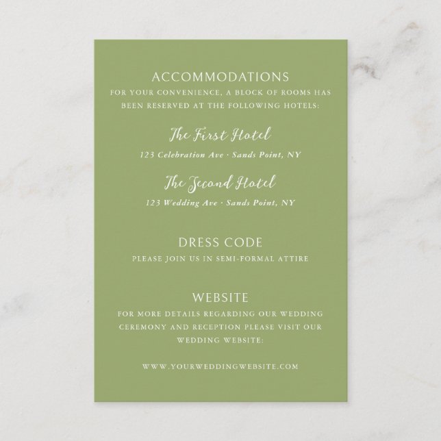 Tarjeta De Recepción Detalles de Boda Verde (Anverso)