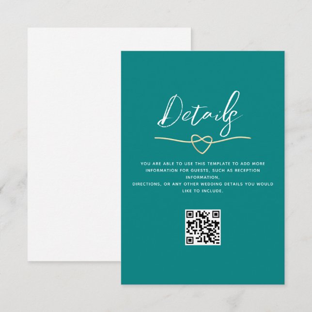 Tarjeta De Recepción Detalles de Boda Verde Código QR (Anverso / Reverso)