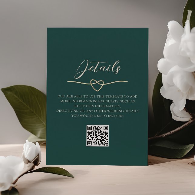 Tarjeta De Recepción Detalles de Boda Verde Esmeralda Código QR (Subido por el creador)