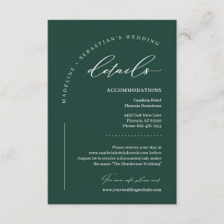 Tarjeta De Recepción Detalles de Boda Verde Esmeralda Lujuriosa