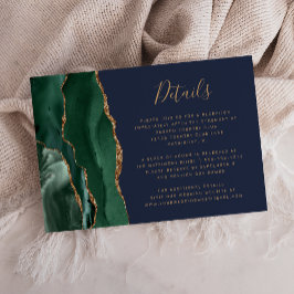 Tarjeta De Recepción Detalles de Boda Verde Esmeralda Oro Ágata Azul Ma