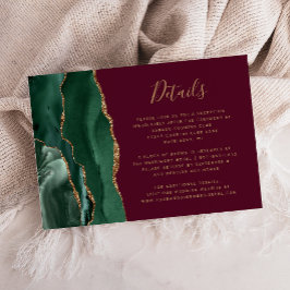 Tarjeta De Recepción Detalles de Boda Verde Esmeralda Oro Ágata Burgund