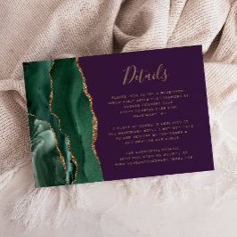 Tarjeta De Recepción Detalles de Boda Verde Esmeralda Oro Ágata Púrpura