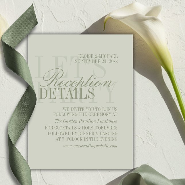 Tarjeta De Recepción Detalles de Boda Verde Menta con Letra Moderna (Modern Script Sage Green Wedding Details Enclosure Card)