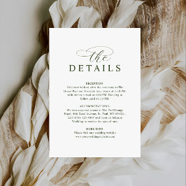 Tarjeta De Recepción Detalles de Boda Verde Oliva con Tipografía Modern