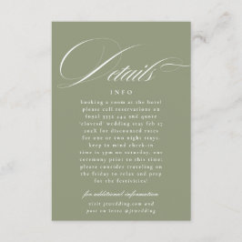 Tarjeta De Recepción Detalles de Boda Verde Salvia con Caligrafía Clási