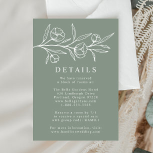 Tarjeta De Recepción Detalles de Boda Verde Salvia con Florales Dibujad