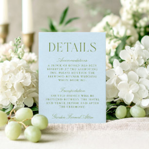 Tarjeta De Recepción Detalles de Boda Verde y Azul Sage