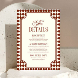Tarjeta De Recepción Detalles de Boda Vintage Burgundy de Lujo y Dinero