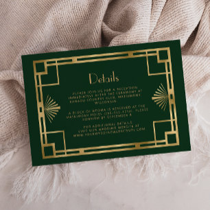 Tarjeta De Recepción Detalles de boda Vintage Deco Verde Dorado de los