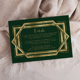 Tarjeta De Recepción Detalles de boda Vintage Deco Verde Dorado de los