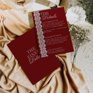 Tarjeta De Recepción Detalles de boda vintage en encaje de Borgoña retr