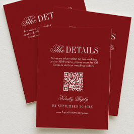 Tarjeta De Recepción Detalles de Boda Vintage en Rojo Oscuro Código Qr