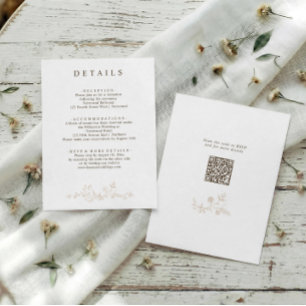 Tarjeta De Recepción Detalles de Boda Vintage Franceses Beige QR
