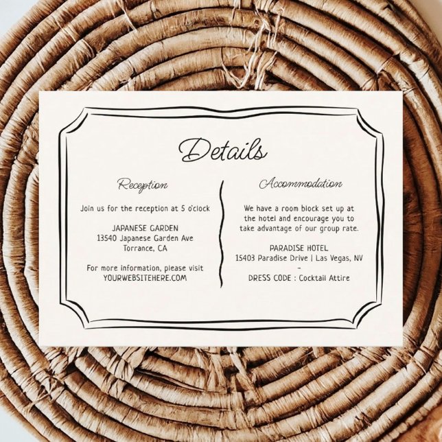 Tarjeta De Recepción Detalles de Bodas extravagantes con mano caprichos (Subido por el creador)