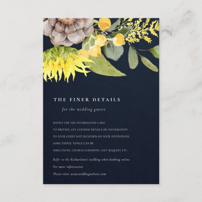 Tarjeta De Recepción DETALLES DE BODAS FLORALES DE EUCALIPTO Girasol DE (Anverso)