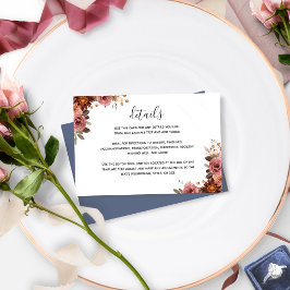 Tarjeta De Recepción Detalles de Bodas florales rosas, azules, borgoños