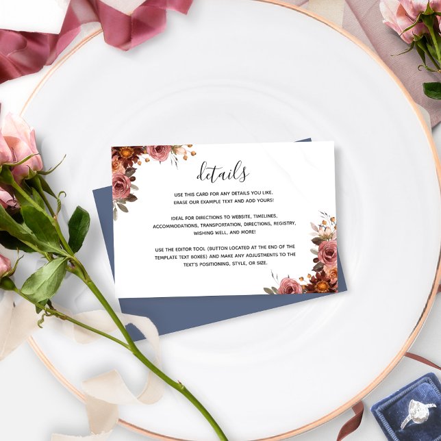Tarjeta De Recepción Detalles de Bodas florales rosas, azules, borgoños (Subido por el creador)