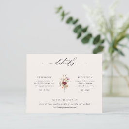 Tarjeta De Recepción Detalles de Boho Wildflowers Elegant Wedding