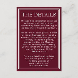 Tarjeta De Recepción Detalles de Borgoña Minimalista de la frontera mod