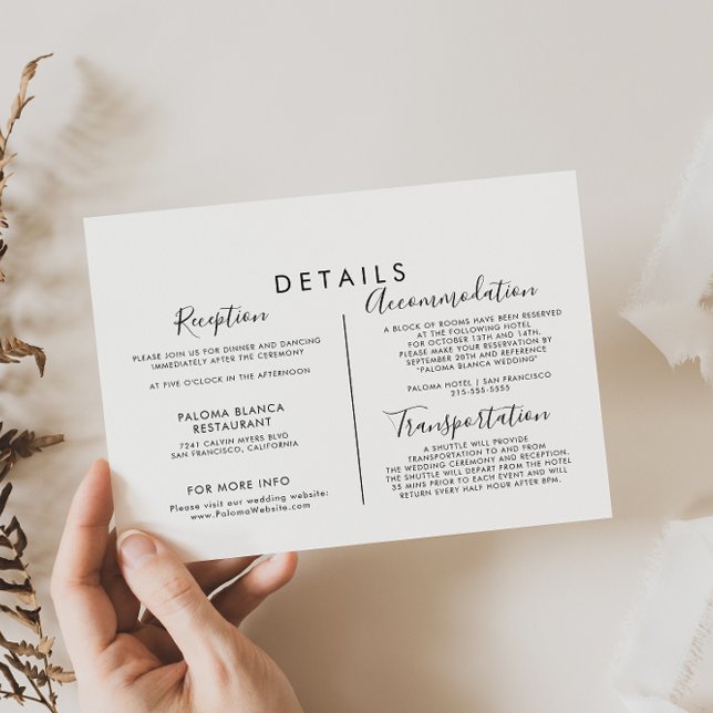 Tarjeta De Recepción Detalles de caligrafía Boda blanco y negro (Subido por el creador)