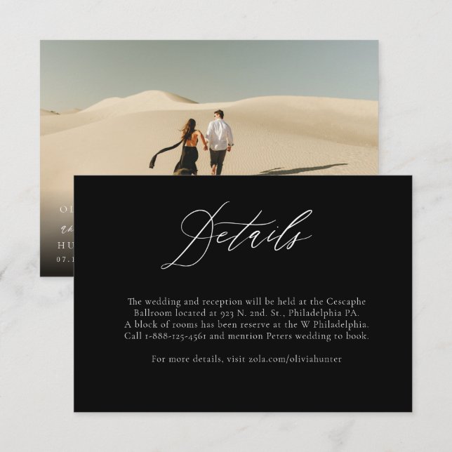 Tarjeta De Recepción Detalles de caligrafía moderna en blanco y negro d (Anverso / Reverso)