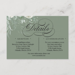 Tarjeta De Recepción Detalles de Caligrafía para Boda con Verde Salvia 
