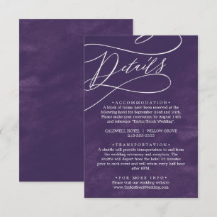 Tarjeta De Recepción Detalles de caligrafía romántica color púrpura