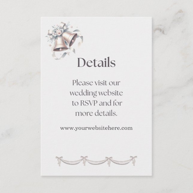 Tarjeta De Recepción Detalles de campanas grises y rosadas para inserci (Anverso)