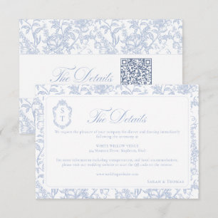 Tarjeta De Recepción Detalles de chinoisería floral azul suave Código Q