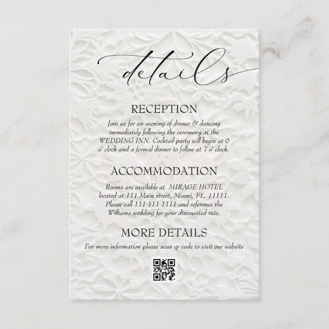 Tarjeta De Recepción Detalles de código QR de boda de invierno (Anverso)