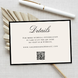 Tarjeta De Recepción Detalles de código QR de boda Elegante Marfil Dine