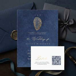 Tarjeta De Recepción Detalles de código QR de boda náutica azul elegant
