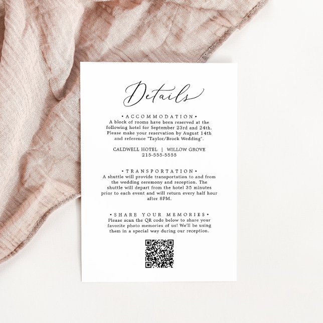 Tarjeta De Recepción Detalles de código QR de caligrafía negra Delicada (Subido por el creador)