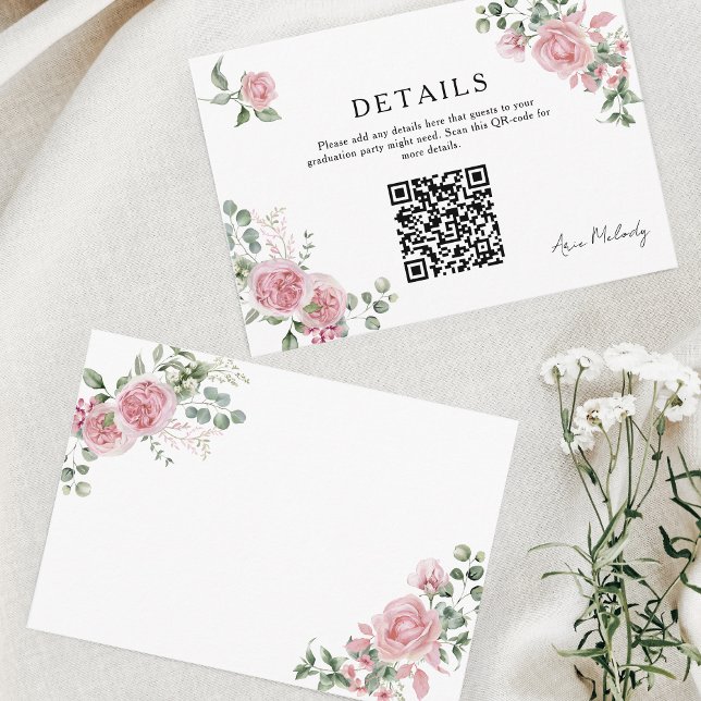 Tarjeta De Recepción Detalles de código QR de Rosas Rosadas Modernas pa (Subido por el creador)