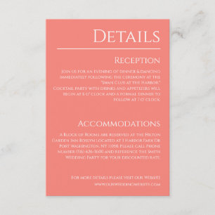 Tarjeta De Recepción Detalles de coral rosa y Boda blanco-